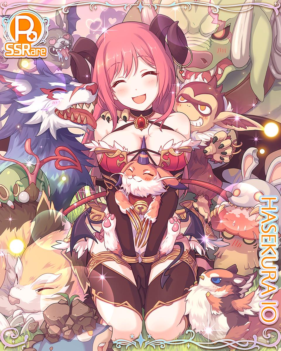 bare_shoulders closed_eyes cygames demon_girl demon_tail hasekura_io highres horns long_hair official_art open_mouth princess_connect! red_hair sitting tail