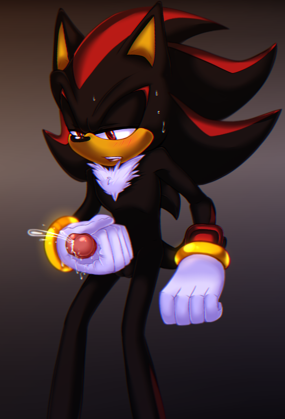 2018 anthro clothing digital_media_(artwork) gloves hedgehog hi_res mammal nightangeltdc_(artist) nude open_mouth penis red_eyes shadow_the_hedgehog simple_background solo sonic_(series) video_games