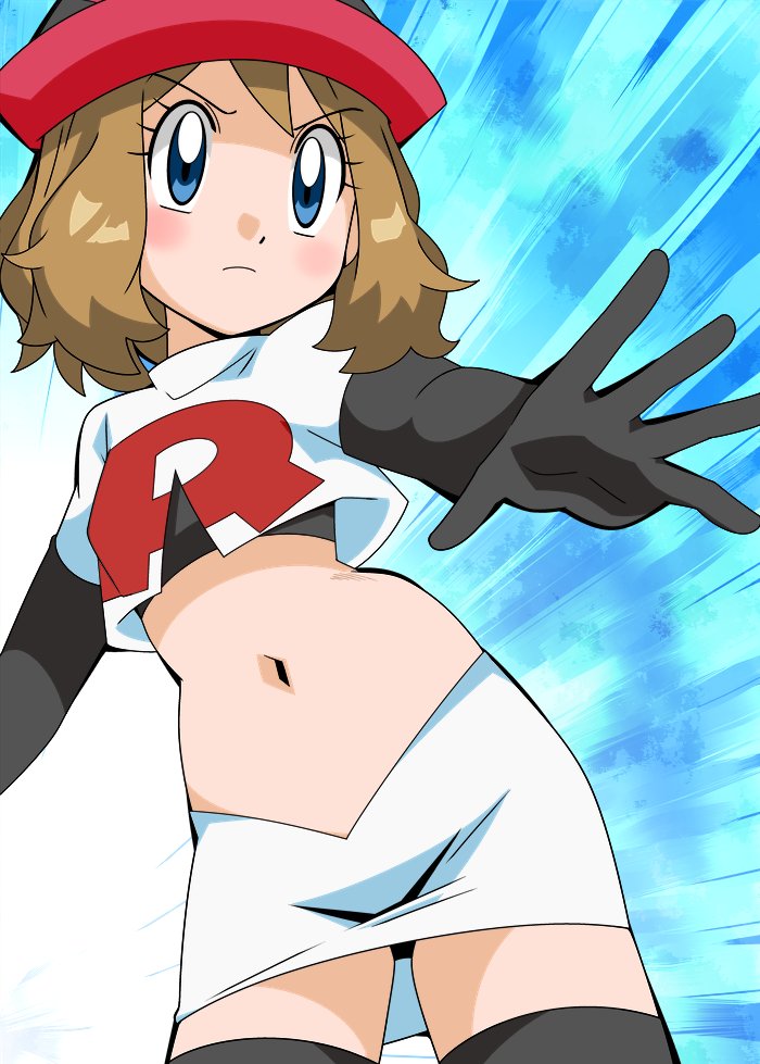 black_gloves elbow_gloves hainchu pokemon pokemon_(anime) pokemon_xy_(anime) serena_(pokemon) team_rocket team_rocket_(cosplay)
