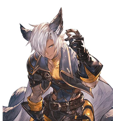 arm_up bent_over black_gloves black_jacket dark_skin dark_skinned_male erune eustace_(granblue_fantasy) gloves granblue_fantasy hair_over_one_eye jacket looking_at_viewer male_focus minaba_hideo official_art silver_eyes silver_hair solo transparent_background upper_body white_day