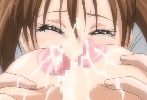 1boy 1girl animated animated_gif breasts brown_hair censored cum ejaculation ejaculation_between_breasts eyes_closed fellatio lactation large_breasts nipples paizuri stringendo twintails