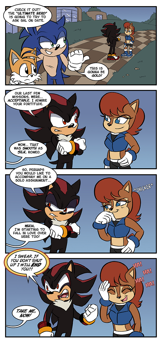 angry canine chauvels chipmunk comic english_text female fox hedgehog laugh male mammal miles_prower rodent sally_acorn shadow_the_hedgehog sonic_(series) sonic_the_hedgehog text