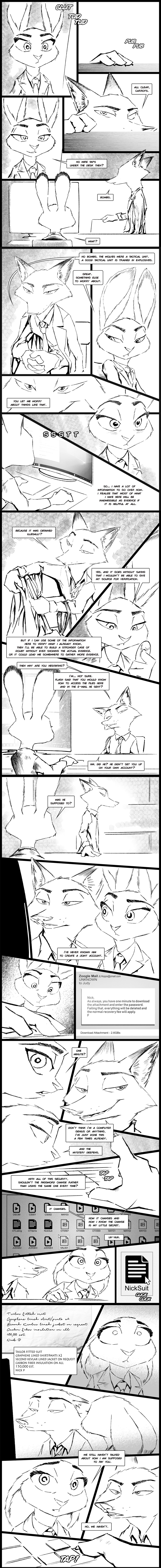 2018 anthro black_border border canine clothed clothing computer dialogue dipstick_ears disney duo english_text female fox greyscale judy_hopps keyboard lagomorph male mammal monitor monochrome necktie nick_wilde rabbit sound_effects speech_bubble suit text thewyvernsweaver zootopia