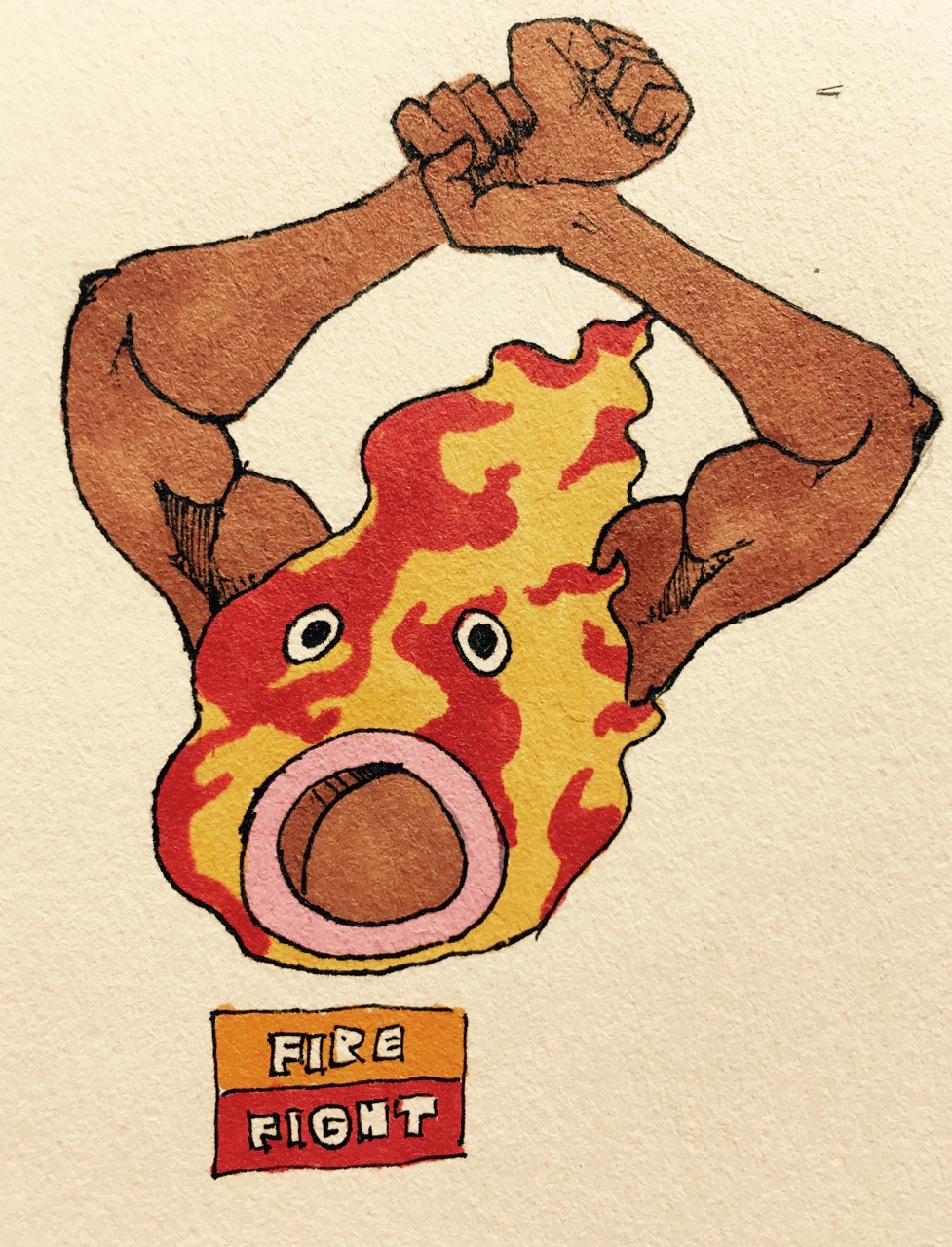 2016 5_fingers alternate_color alternate_species ambiguous_gender biceps big_lips black_eyes brown_skin brown_tongue english_text fak&eacute;mon fire firefightdex fist flexing front_view full-length_portrait gaping_mouth hatching_(technique) hi_res holding_wrist humanoid_hands lips marker_(artwork) mfanjul mineral_fauna mixed_media muscular muscular_ambiguous nintendo not_furry nude open_mouth pen_(artwork) pok&eacute;mon pok&eacute;mon_(species) portrait raised_arm shadow simple_background solo text toony traditional_media_(artwork) video_games waddling_head weepinbell white_background