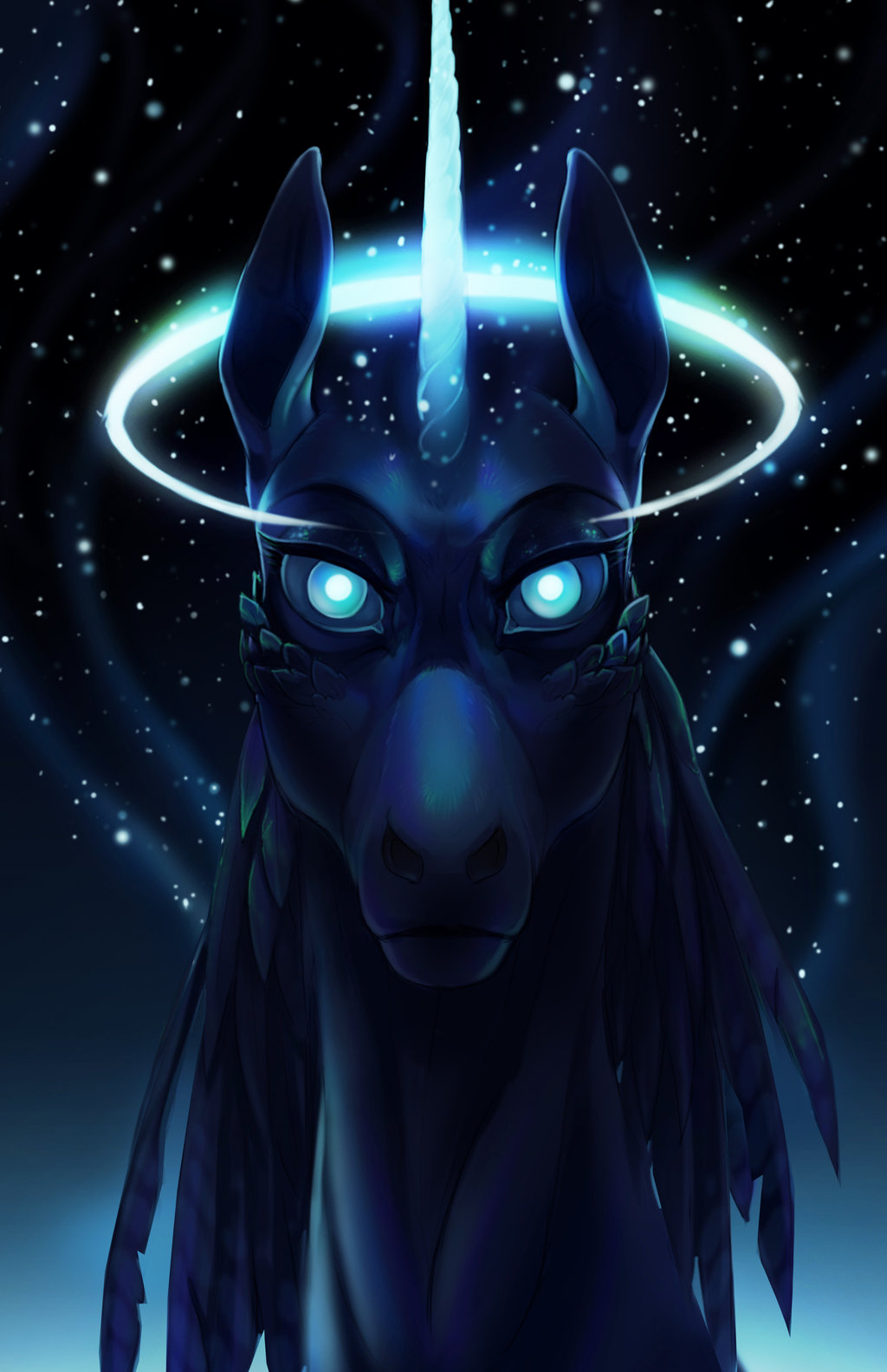 2018 blue_eyes detailed_background digital_media_(artwork) equine eyelashes female feral horn looking_at_viewer mammal sky star starry_sky turnipberry unicorn