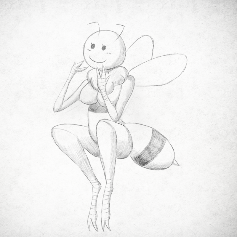 abdomen arthropod bee blush female insect monochrome solo unknown_artist wings