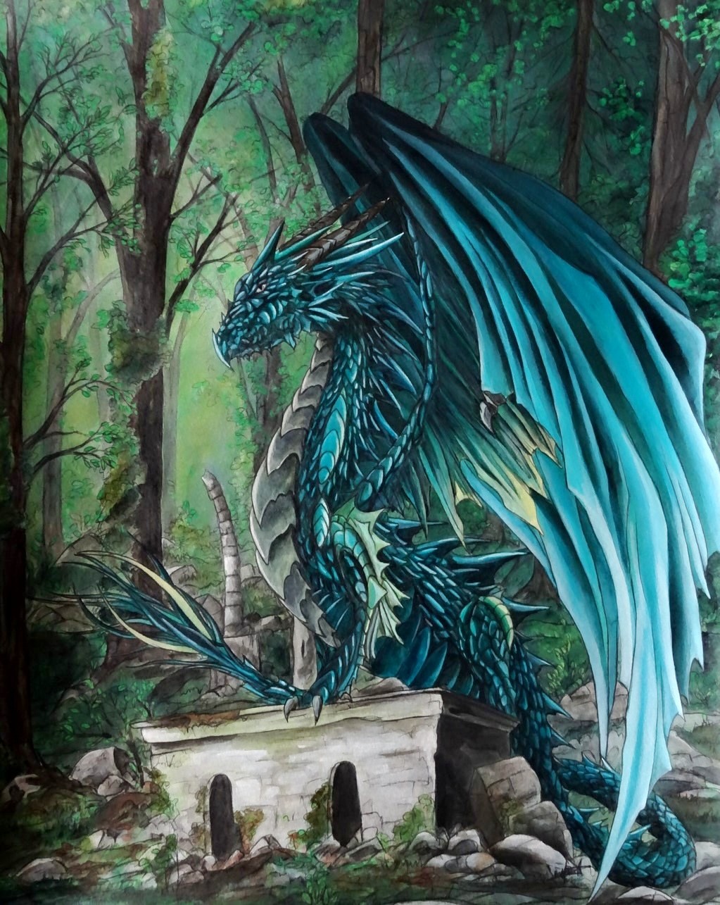 ambiguous_gender claws day detailed_background digital_media_(artwork) dragon feral horn krisbuzy membranous_wings outside scalie solo spines western_dragon wings