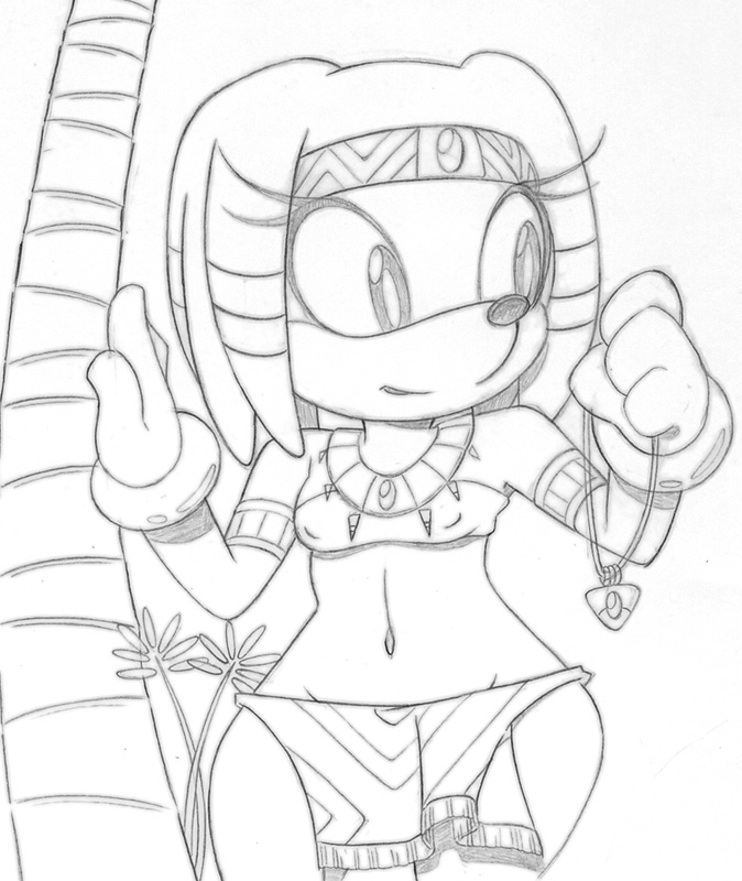 big-e6 bracelet breasts echidna eyelashes female headwear jewelry line_art mammal midriff monochrome monotreme navel necklace nipple_bulge small_breasts sonic_(series) thick_thighs tikal_the_echidna tube_top wide_hips