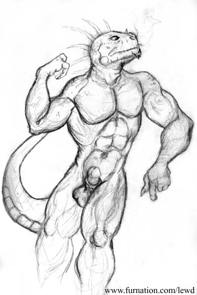 anthro balls biceps flaccid humanoid_penis lewd_(artist) lizard muscular navel nude penis reptile scalie skull