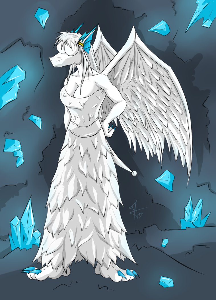 anthro behegon blind blue_nails cave colored_nails crystal destin_furry female gem growshi hair long_hair mikalia_sanderouno_drakos_cerderela scalie solo white_skin wings