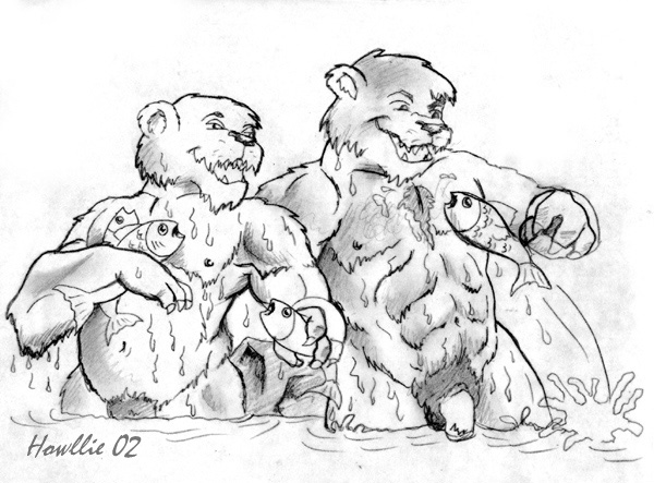 2002 age_difference anthro bear belly fish flaccid howllie male mammal marine mature_male nude older_male penis pubes river water