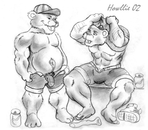 2002 age_difference anthro bear belly boots can clothed clothing flaccid footwear hat howllie legwear male mammal mature_male navel older_male pants_down partially_clothed penis pubes shorts socks