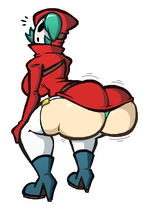 big_breasts big_butt breasts butt clothing female footwear green_hair hair high_heels humanoid legwear mammal not_furry shoes shygirl simple_background thigh_highs video_games white_background