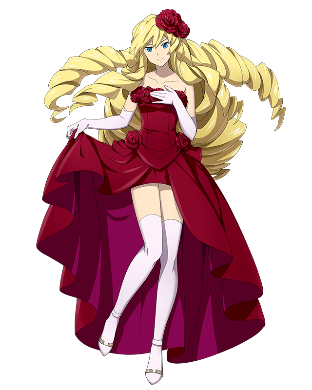 blonde_hair blue_eyes breasts collarbone dress drill_hair elbow_gloves floating_hair flower full_body gloves hair_flower hair_ornament head_tilt log_horizon long_hair looking_at_viewer medium_breasts official_art red_dress red_flower rieze_(log_horizon) skirt_hold sleeveless sleeveless_dress smile solo standing striped thighhighs transparent_background very_long_hair white_footwear white_gloves white_legwear