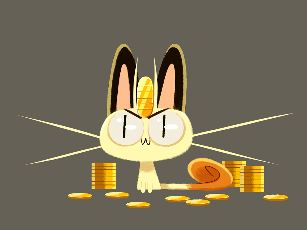 &gt;:3 2018 ambiguous_gender big_ears big_eyes big_head black_eyebrows brown_tail coin digital_media_(artwork) eyebrows feline feral front_view fur gold_(metal) gold_coin grey_background julesdrawz looking_at_viewer mammal meowth multicolored_tail nintendo pok&eacute;mon pok&eacute;mon_(species) simple_background sitting slit_pupils smile smirk solo tan_fur tan_tail two_tone_tail video_games