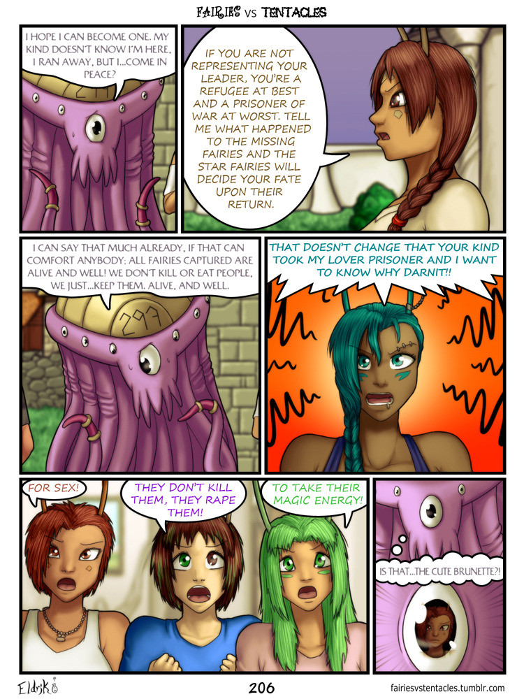 alien antennae better_version_at_source bobbydando brown_eyes brown_hair clothed clothing colored comic fairies_vs_tentacles fairy female green_eyes green_hair hair humanoid monster nihallaks_(species) not_furry tentacles