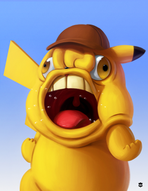 &gt;:o anthro big_teeth brown_eyes close-up cross-eyed detective detective_pikachu great_detective_pikachu gums hat humor long_ears male mammal marcos_lopez meme nintendo open_mouth parody pikachu pok&eacute;mon pok&eacute;mon_(species) portrait reaction_image rodent saliva slightly_chubby solo teeth tongue uvula video_games what