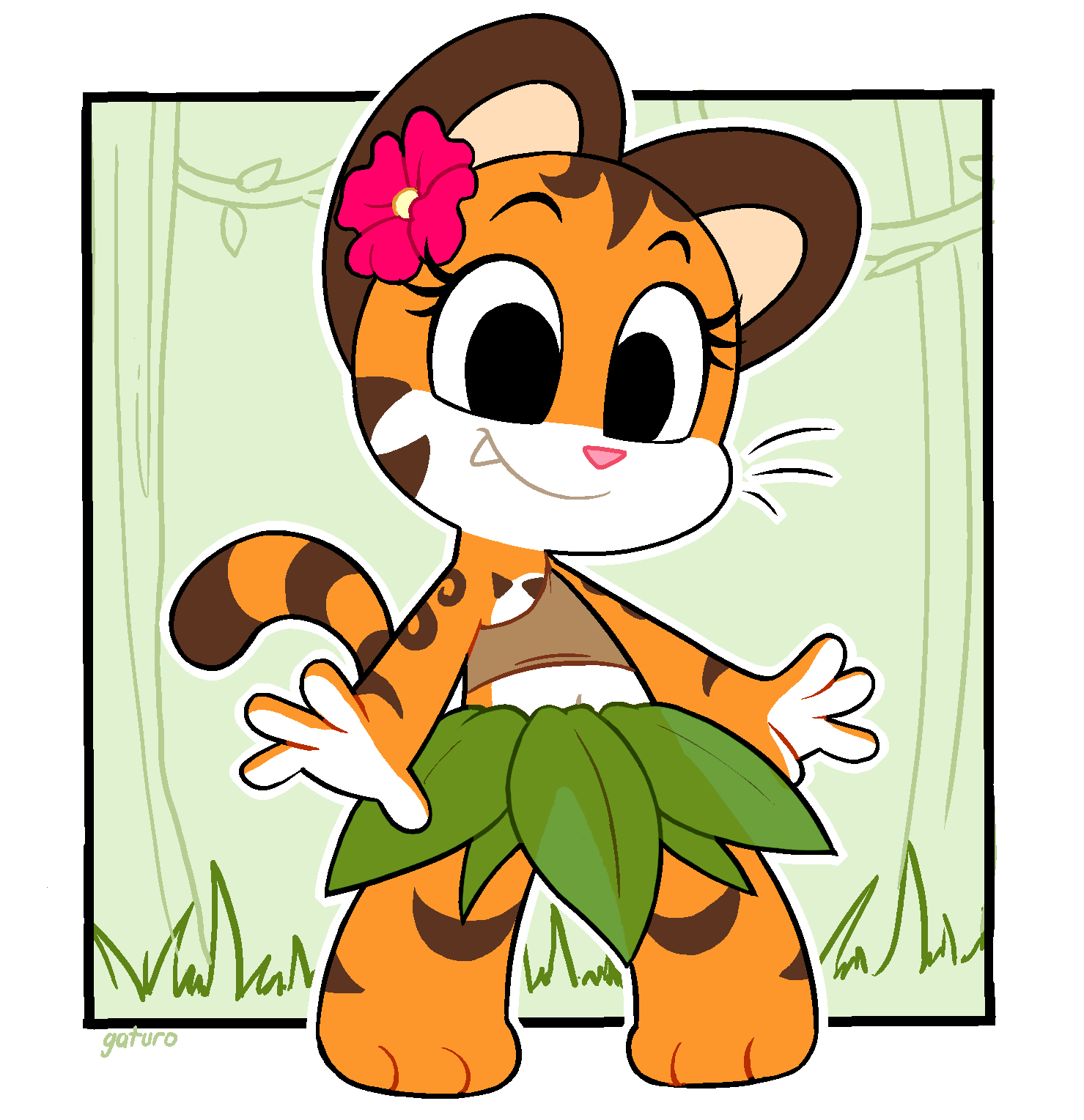 clothed clothing feline female gaturo kiki_(jurassiczalar) leaf_bikini mammal pigeon_toed smile tiger