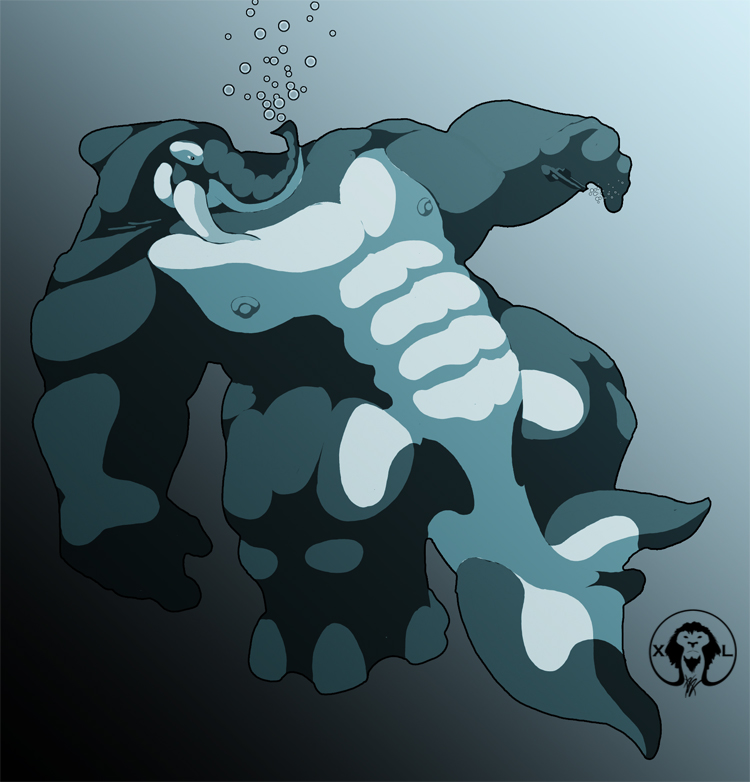 abs big_hands big_muscles big_pecs big_tail bubble cetacean dorsal_fin elephant fin hooves hybrid macro male mammal marine muscular nipples orca pecs submarine thick_arms thick_legs trunk tusks underwater vehicle water whale xatanlion