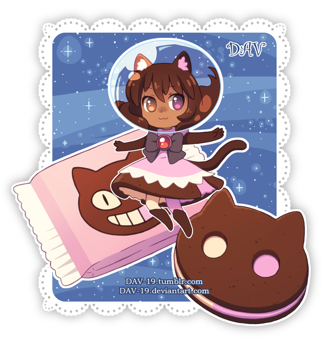 :3 animal_ears artist_name black_bow boots bow brooch brown_eyes brown_footwear brown_hair cat_ears cat_girl cat_tail chibi closed_mouth commentary cookie cookie_cat dark_skin dav-19 dress floating food full_body heterochromia ice_cream jewelry lace_background outstretched_arms personification pink_dress pink_legwear purple_eyes single_thighhigh solo space_helmet spread_arms steven_universe tail thighhighs transparent_background watermark web_address