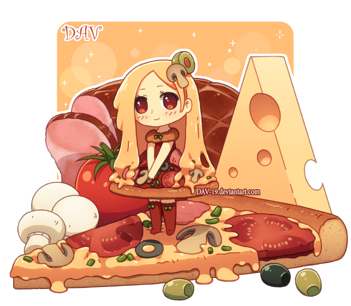 artist_name blonde_hair blush brown_dress brown_eyes brown_legwear cheese chibi closed_mouth dav-19 dress food food_themed_clothes full_body ham head_tilt in_food lace_background long_hair looking_at_viewer mushroom no_shoes olive original own_hands_together personification pizza sleeveless sleeveless_dress slice_of_pizza smile solo standing swiss_cheese thighhighs tomato transparent_background v_arms very_long_hair watermark web_address