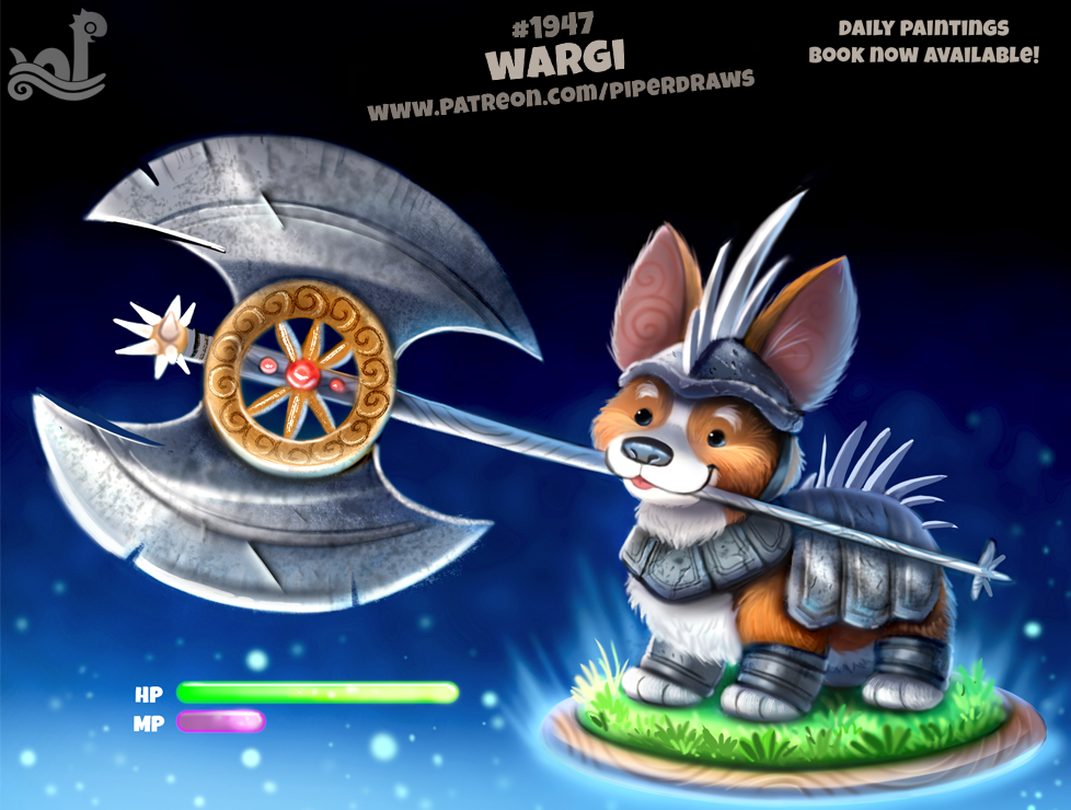 ambiguous_gender armor axe battle_axe black_eyes blep blue_background brown_fur canine corgi cryptid-creations dog feral fur grass humor mammal melee_weapon pun simple_background solo spiked_armor spiked_weapon tongue tongue_out warrior weapon white_fur