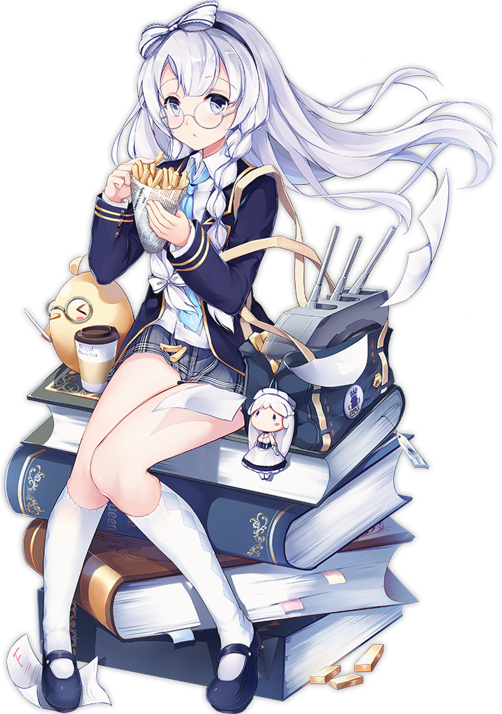 &gt;_&lt; :t argyle argyle_legwear azur_lane bag bangs belfast_(azur_lane) bird blue_footwear blue_hairband blue_jacket blue_neckwear book bookmark bow braid character_doll chick closed_mouth coffee_cup collared_shirt cup disposable_cup duffel_bag edinburgh_(azur_lane) eyebrows_visible_through_hair food french_fries full_body glasses gold gold_bar grey_skirt hair_bow hairband jacket jacknavy kneehighs long_hair machinery mary_janes necktie newspaper official_art open_clothes open_jacket oversized_object paper plaid plaid_skirt round_eyewear school_uniform shirt shoes silver-framed_eyewear silver_eyes silver_hair sitting skirt solo tachi-e transparent_background turret twin_braids white_bow white_legwear white_shirt