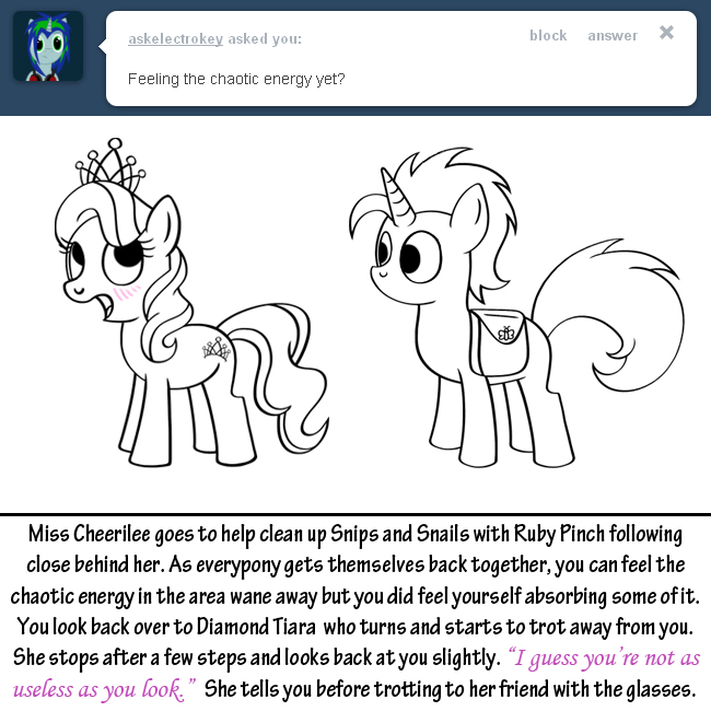 arthropod bitterplaguerat blush butterfly crown cutie_mark dialogue diamond_tiara_(mlp) duo earth_pony equine fan_character female friendship_is_magic headgear horn horse insect loki_(bitterplaguerat) magic male mammal my_little_pony pony saddle_bag text unicorn