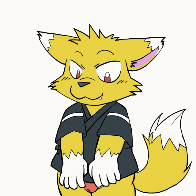 2018 5_fingers animated anthro blush canine child clothing_lift fox front_view fur loop male mammal navel red_eyes solo standing tailwag ton_wsb yellow_fur young