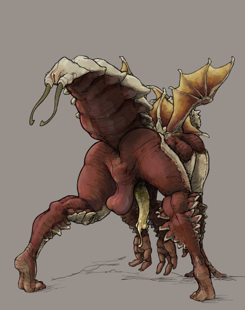 2024 6_arms adolphbartels all_fours anthro anus arthropod arthropod_abdomen balls biped butt digital_media_(artwork) genitals grey_background gromdrawing helldivers helldivers_2 hunter_(helldivers) insect male membrane_(anatomy) membranous_wings multi_arm multi_limb orange_membrane penis presenting presenting_hindquarters red_balls red_body simple_background solo terminid unusual_anatomy unusual_genitalia unusual_penis white_body wings