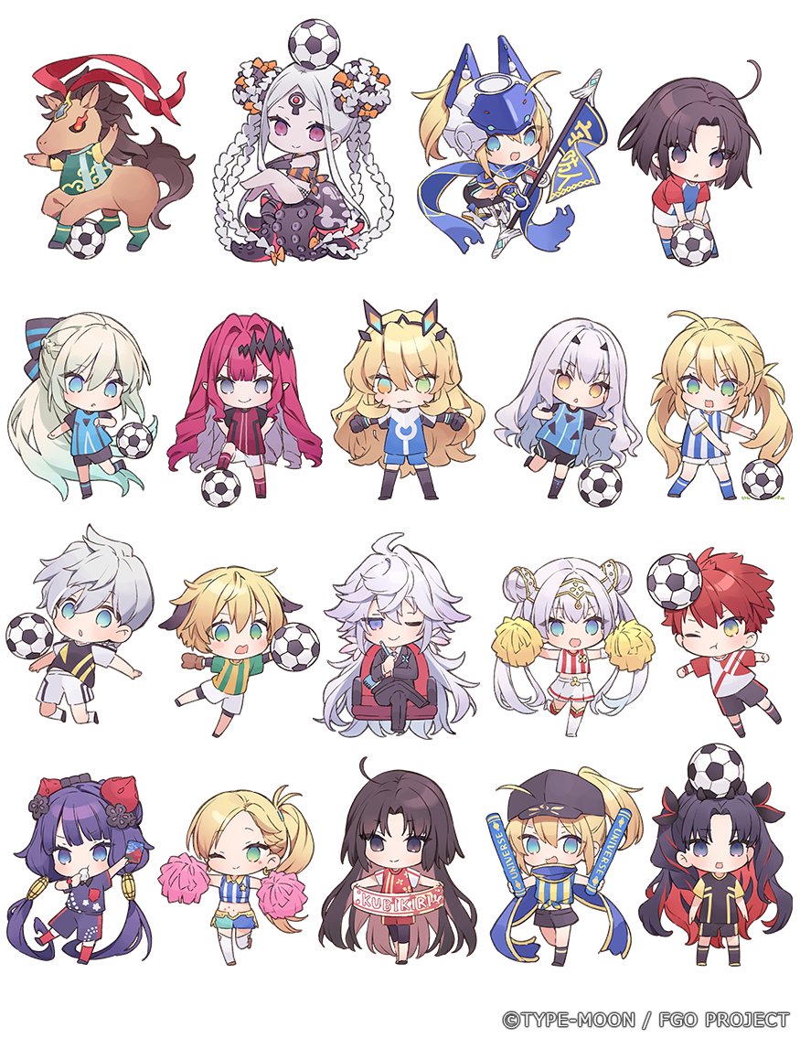 4boys 6+girls abigail_williams_(fate) abigail_williams_(swimsuit_foreigner)_(fate) ahoge animal_ears armor artoria_caster_(fate) artoria_pendragon_(fate) ball baobhan_sith_(fate) barghest_(fate) black_eyes black_gloves black_hair black_shirt blonde_hair blue_eyes blue_hair britomart_(fate) calamity_jane_(fate) emiya_shirou fate_(series) flag gareth_(fate) gloves green_eyes grey_eyes hanagata heterochromia holding holding_flag holding_pom_poms horse horse_ears ishtar_(fate) katsushika_hokusai_(fate) kneehighs long_hair melusine_(fate) merlin_(fate) morgan_le_fay_(fate) multicolored_hair multiple_boys multiple_girls mysterious_heroine_x_(fate) mysterious_heroine_xx_(fate) percival_(fate) pom_pom_(cheerleading) purple_eyes purple_hair purple_shirt red_hair red_hare_(fate) red_shirt ryougi_shiki ryougi_shiki_(third_ascension) senji_muramasa_(fate) shirt short_hair shorts soccer_ball soccer_uniform socks space_ishtar_(fate) sportswear striped_clothes tentacles white_hair yellow_eyes