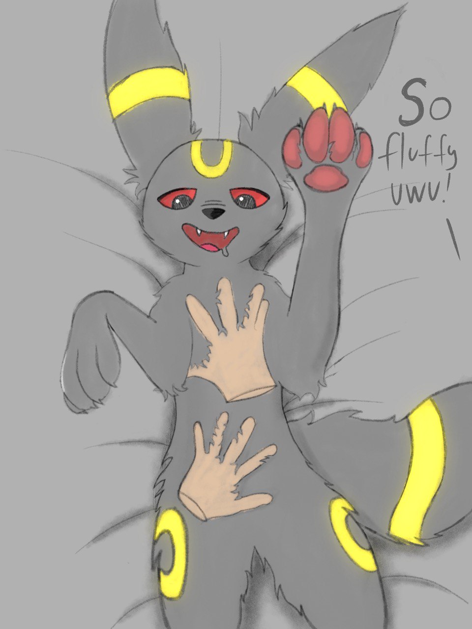 bed duo eeveelution feral furniture generation_2_pokemon hi_res human male male/male mammal nintendo patting patting_belly pawpads paws pokemon pokemon_(species) soul_healer umbreon