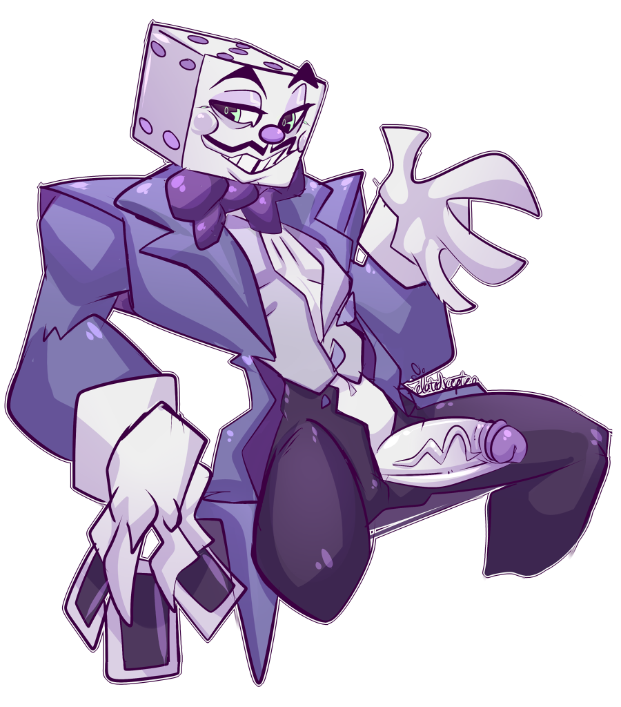 alpha_channel card classy clothed clothing cuphead_(game) dice elatedsceptre erection gloves humanoid humanoid_penis king king_dice looking_at_viewer male navel not_furry object_head pants penis presenting presenting_penis rosy_cheeks royalty shirt simple_background sitting smile solo spread_legs spreading suit teeth transparent_background veiny-penis video_games