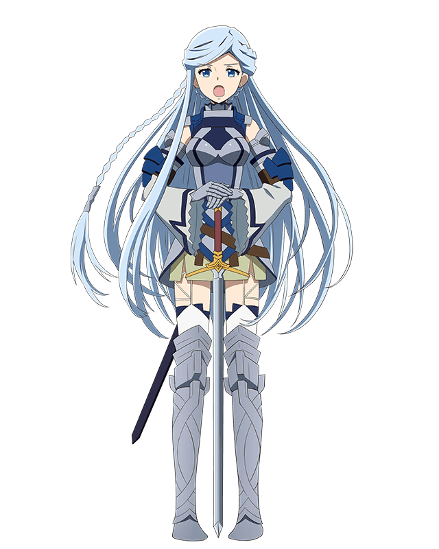 armor armored_boots blue_eyes blue_hair boots breasts detached_sleeves elbow_pads floating_hair full_body garter_straps grey_skirt hands_on_hips log_horizon long_hair looking_at_viewer medium_breasts miniskirt official_art open_mouth reinesia_el_arte_cowen sheath skirt solo standing thigh_boots thighhighs transparent_background very_long_hair