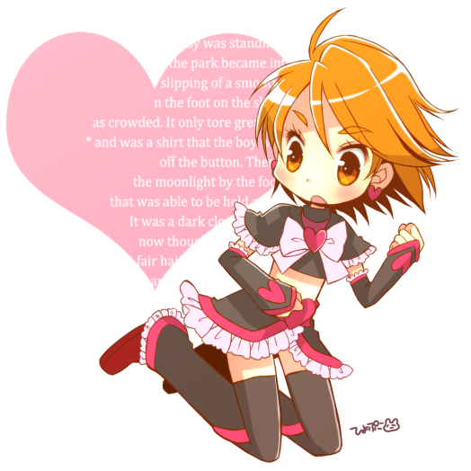 1girl ahoge black_arm_warmers black_leg_warmers black_shirt black_skirt bow bowtie brooch brown_eyes brown_hair brown_shoes clenched_hands cure_black dot_nose earrings english_text eyelashes frilled_leg_warmers frilled_skirt frilled_sleeves frills full_body futari_wa_precure heart heart_brooch heart_earrings heart_print hiyopuko jewelry kneeling leg_warmers light_blush looking_to_the_side magical_girl midriff miniskirt misumi_nagisa open_mouth pink_bow pink_bowtie pink_brooch precure shirt shoes short_hair short_sleeves signature skirt skirt_set solo swept_bangs thick_eyebrows turtleneck turtleneck_shirt white_background