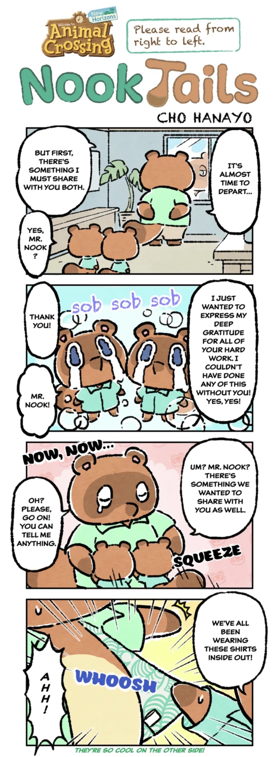 absurd_res animal_crossing anthro blue_eyes bodily_fluids bottomwear brother_(lore) brothers_(lore) brown_body brown_fur calendar canid canine chibi cho_hanayo clothing comic crying dialogue english_text eyes_closed fur group hi_res huddling humor identical_twins looking_at_another male mammal nephew_(lore) nintendo plant raccoon_dog shirt sibling_(lore) speech_bubble talking_to_another tanuki tears tears_of_joy text timmy_nook title tom_nook_(animal_crossing) tommy_nook topwear trio twins_(lore) uncle_(lore) uncle_and_nephew_(lore) window