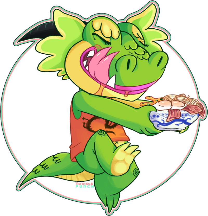 alpha_channel animal_crossing anthro bacon barefoot bottomless bowl clothed clothing donburi drago_(animal_crossing) dragon drooling eastern_dragon egg eyes_closed food forked_tongue green_skin horn male navel nintendo noodles saliva scales scalie sharp_teeth shirt simple_background smile solo soup teeth tongue tongue_out transparent_background twinklepunch video_games