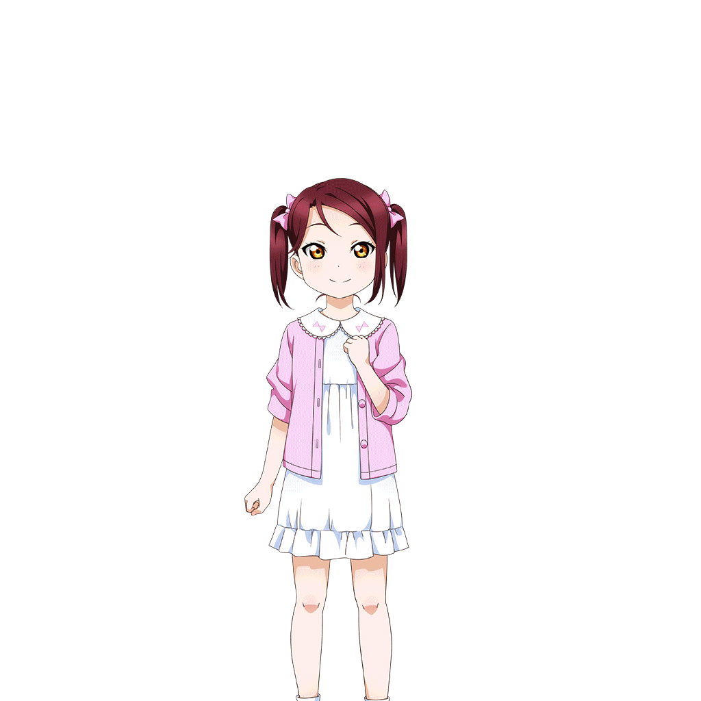 alternate_hairstyle artist_request bangs child dress looking_at_viewer love_live! love_live!_school_idol_festival love_live!_sunshine!! official_art parted_bangs pink_sweater red_hair sakurauchi_riko smile solo sweater transparent_background twintails white_dress yellow_eyes younger