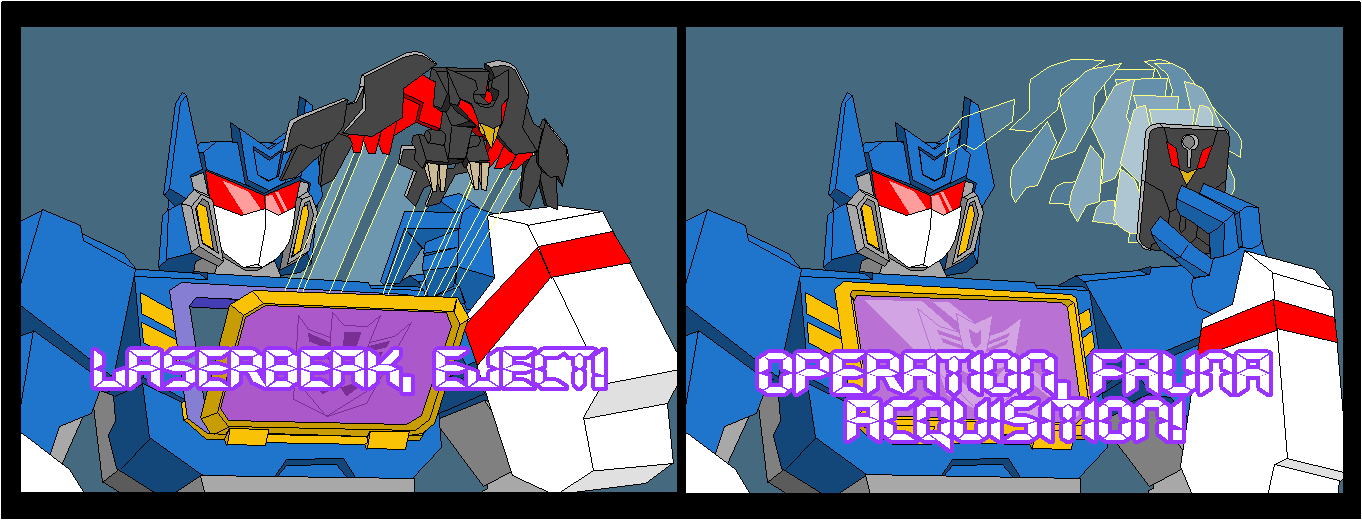 avian beak cellphone comic cybertronian decepticon decepticon_insignia dialogue digital_media_(artwork) duo english_text holding_object humanoid iphone laserbeak machine male muscular not_furry phone red_eyes robot simple_background soundwave standing text transformers tyrranux wings