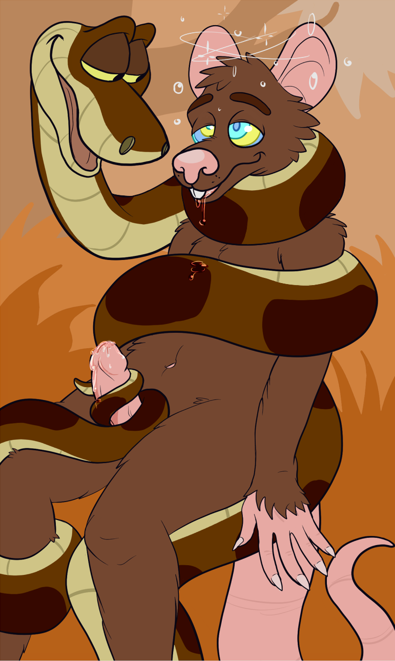 anthro anthro_on_feral bestiality coiling disney drooling duo feral gerrark hypnosis jungle_book kaa_(jungle_book) male male/male mammal mind_control open_mouth plsgts precum rat reptile rodent saliva scalie sex snake tail_sex tailjob