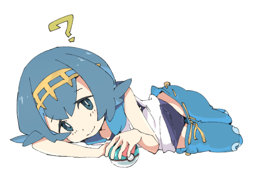 ? blue_eyes blue_hair blue_pants blue_sailor_collar blue_swimsuit blush capri_pants eyebrows_visible_through_hair full_body hair_ornament headband ixy looking_at_viewer lowres lure_ball lying on_side one-piece_swimsuit pants pants_pull poke_ball pokemon pokemon_(game) pokemon_sm sailor_collar shirt short_hair simple_background sleeveless sleeveless_shirt smile solo suiren_(pokemon) swimsuit swimsuit_under_clothes white_background white_shirt