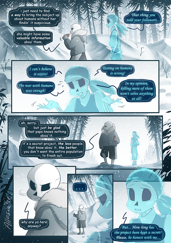 2018 allesiathehedge animated_skeleton anthro bone clothed clothing comic english_text hi_res not_furry sans_(undertale) skeleton text undead undertale video_games