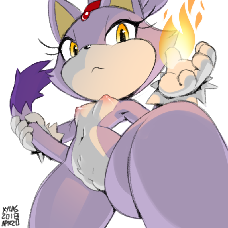 anthro areola black_nose blaze_the_cat breasts cat digital_media_(artwork) feline female fire looking_at_viewer mammal nipples nude pussy short_stack simple_background solo sonic_(series) video_games white_background xylas
