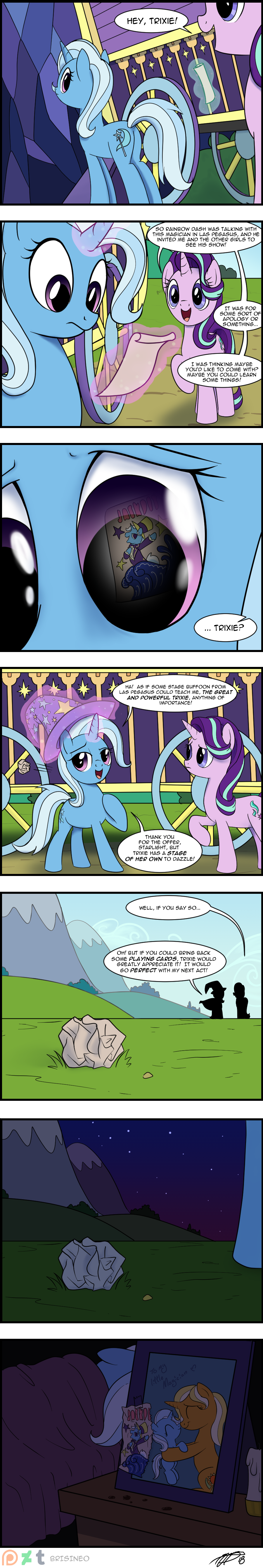 2018 brisineo comic dialogue english_text equine female feral friendship_is_magic grass horn jack_pot_(mlp) magic male mammal my_little_pony outside parent starlight_glimmer_(mlp) text trixie's_mom_(idw) trixie_(mlp) unicorn