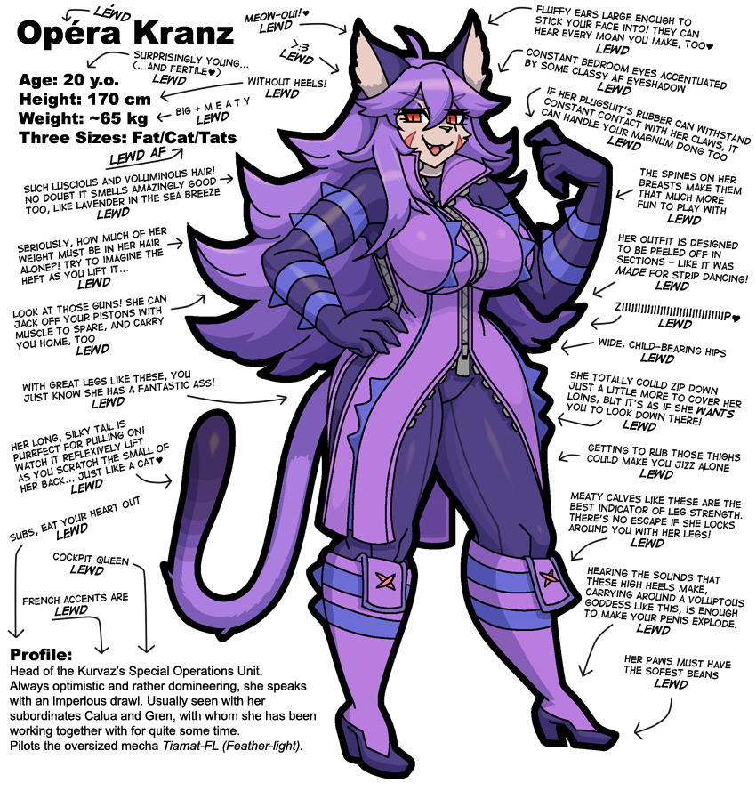 anthro big_breasts bodysuit boots breasts cat clothed clothing coat facial_markings feline felineko female footwear fur hair hand_on_hip hypnofood looking_at_viewer mammal markings op&eacute;ra_kranz open_mouth purple_fur purple_hair red_eyes simple_background skinsuit smile solatorobo solo standing text tight_clothing video_games wall_of_text white_background