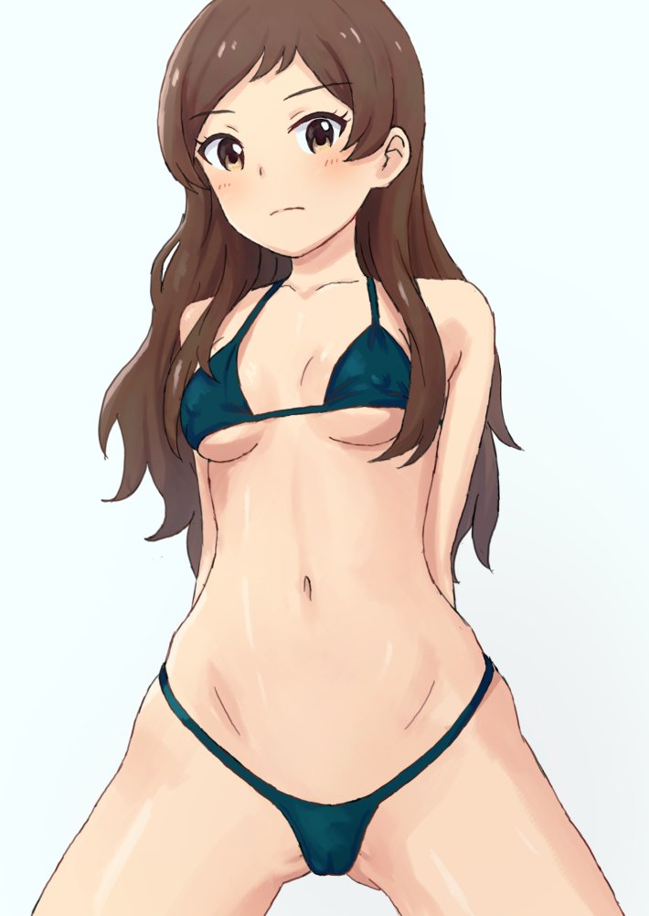 bad_id bad_twitter_id bikini blue_swimsuit breasts brown_eyes brown_hair commentary_request hayamaso idolmaster idolmaster_million_live! kitazawa_shiho long_hair small_breasts solo swimsuit