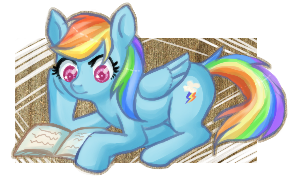 blue_feathers book cepto_(artist) cutie_mark equine feathered_wings feathers female feral friendship_is_magic fur hair mammal multicolored_hair my_little_pony pegasus rainbow_dash_(mlp) rainbow_hair reading solo wings