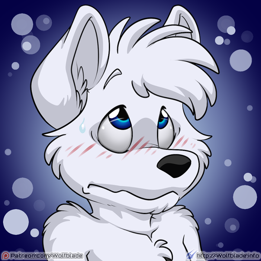artie blue_background blue_eyes blush canine fox fur mammal simple_background solo white_fur wolfblade
