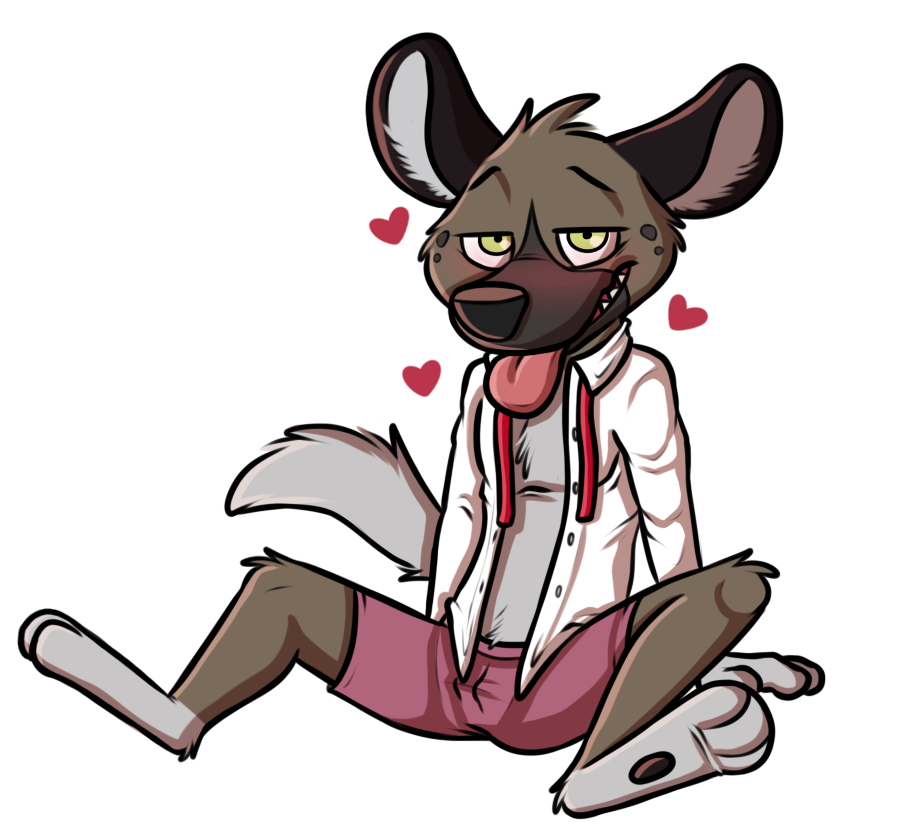 &lt;3 3_toes aggressive_retsuko anthro black_nose black_pawpads blush boxers_(clothing) brown_fur cheek_tuft clothed clothing countershade_torso countershading eyebrows fangs flat_colors front_view full-length_portrait fur gloves_(marking) grey_countershading grey_fur grey_tail haida half-closed_eyes head_tuft hyena inner_ear_fluff looking_at_viewer male mammal markings multicolored_fur open_mouth open_shirt pawpads pink_tongue portrait rotten_robbie sanrio simple_background sitting socks_(marking) solo spread_legs spreading teeth toes tongue tongue_out tuft two_tone_fur underwear white_background yellow_eyes