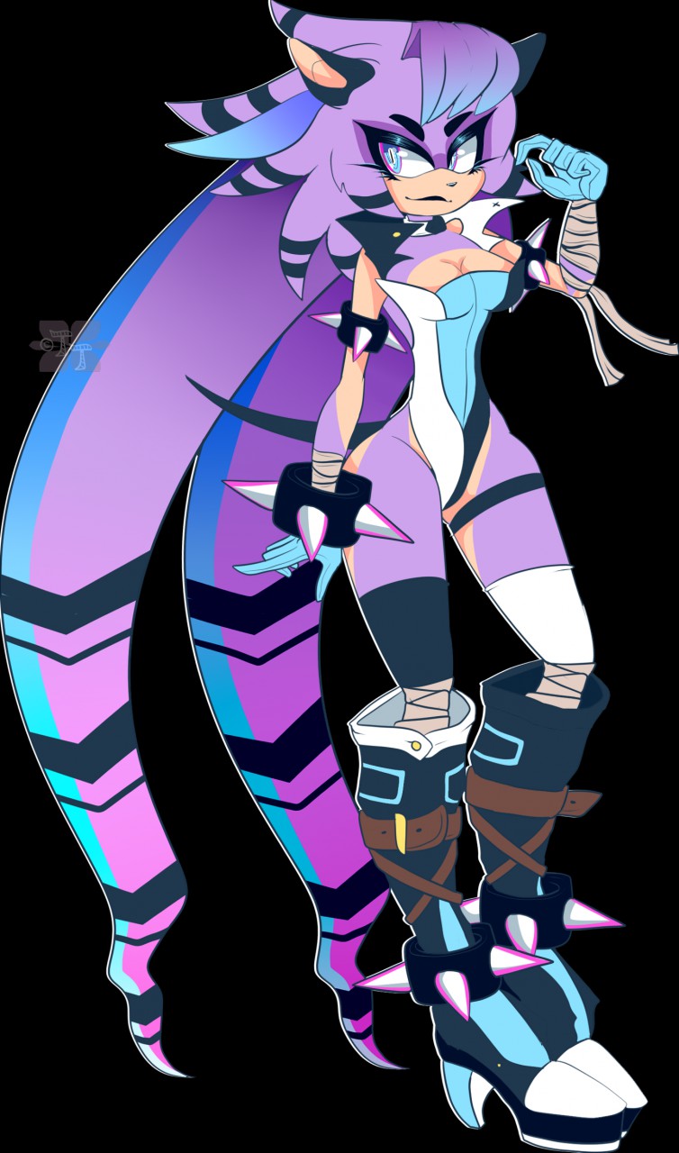 bangs blue_eyes boots clothed clothing cybergoth cyberpunk emo female footwear fur gloves goth hair hedgehog lipstick long_hair makeup mammal pink_fur punk skimpy smile spandex spikes swimsuit tight_clothing totallytits